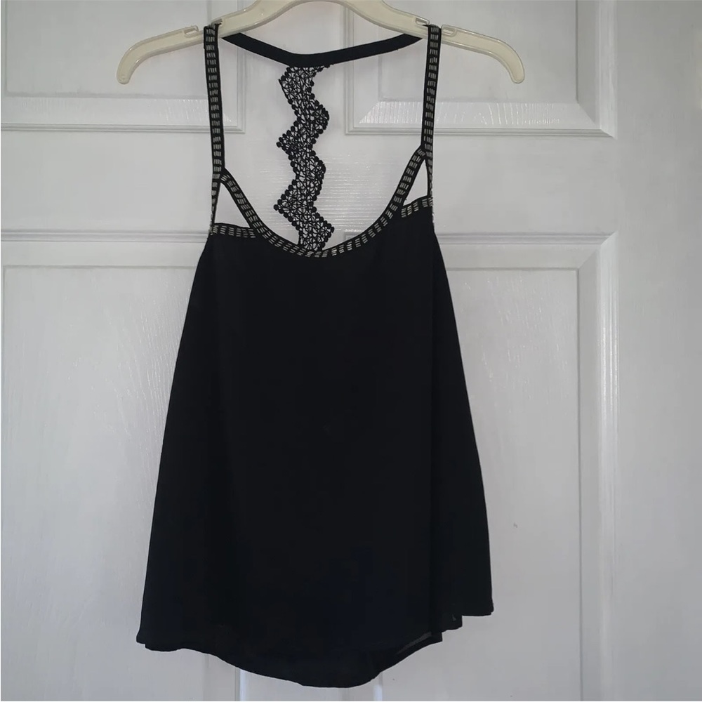 Women’s S MILLAU LF Black Lace & Silver Colored Beaded Dressy Swing Tank Top